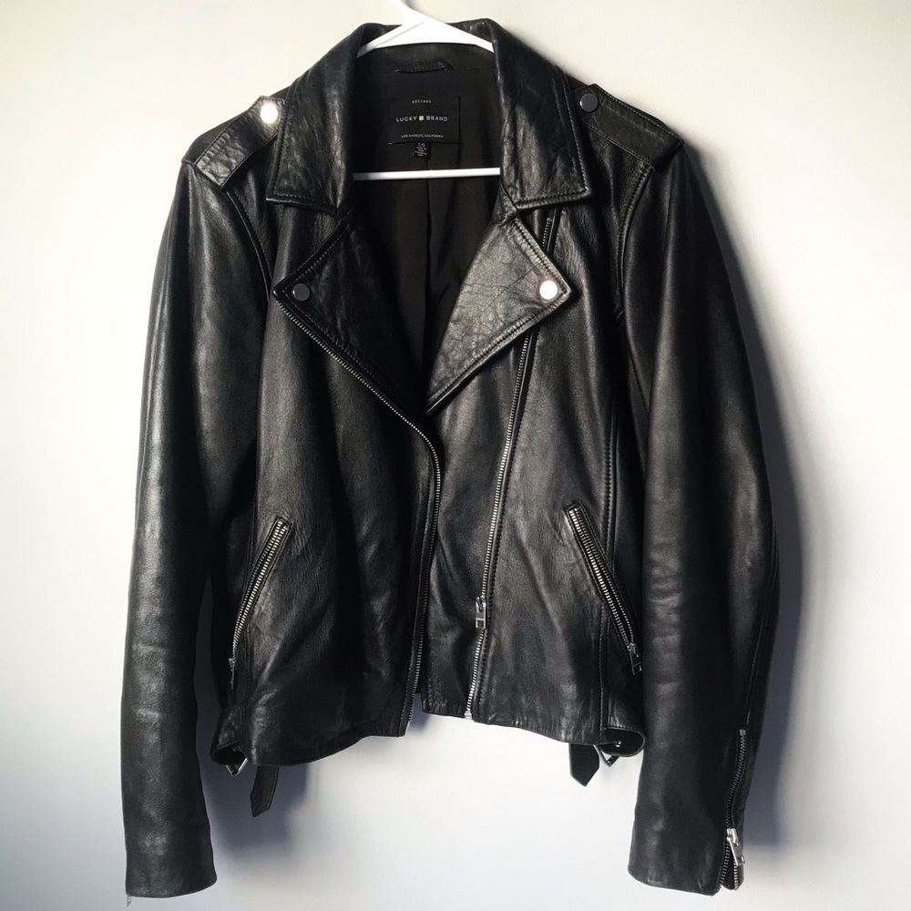 LUCKY BRAND LAMB LEATHER leather biker/moto jacket